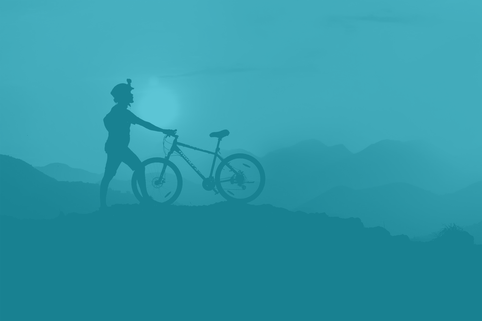 blue image of person with bicycle