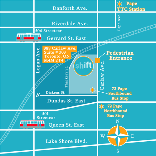 map of Shift office location at 388 Carlaw Ave, Unit 303 in Toronto